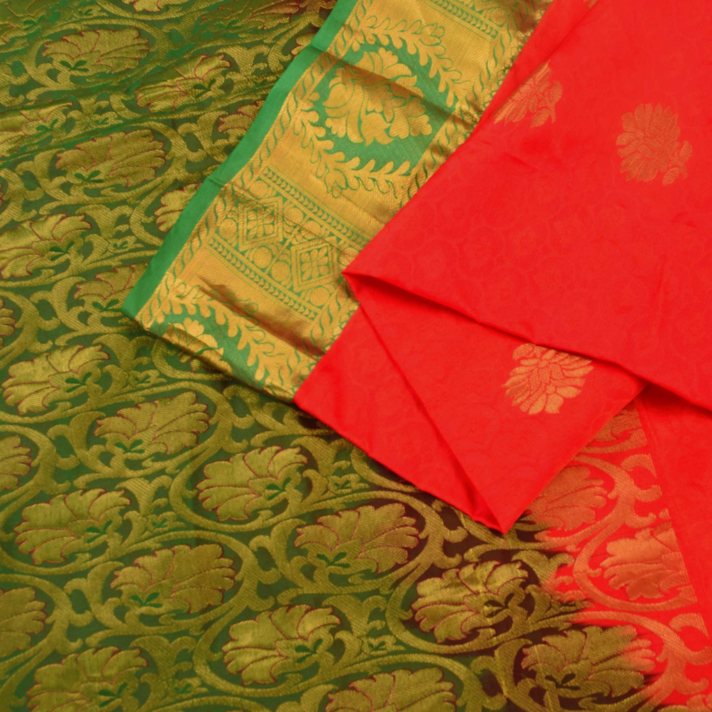 Sanskriti Vintage Red-Green Art Silk Saree Golden Woven Sari 5.5 Craft Fabric