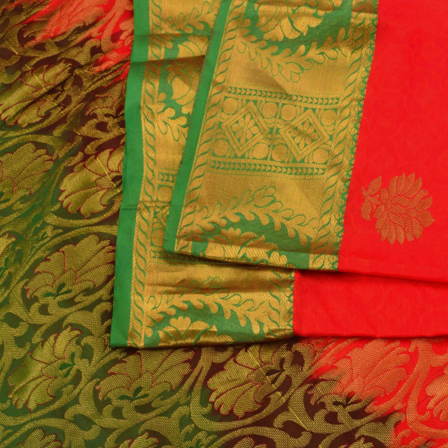 Sanskriti Vintage Red-Green Art Silk Saree Golden Woven Sari 5.5 Craft Fabric