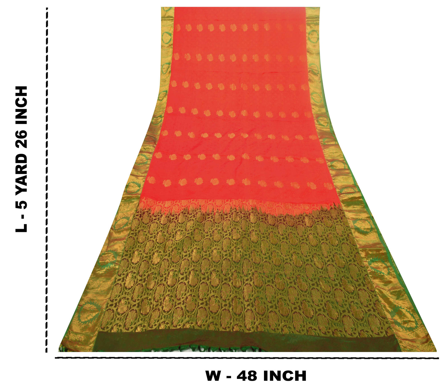 Sanskriti Vintage Red-Green Art Silk Saree Golden Woven Sari 5.5 Craft Fabric