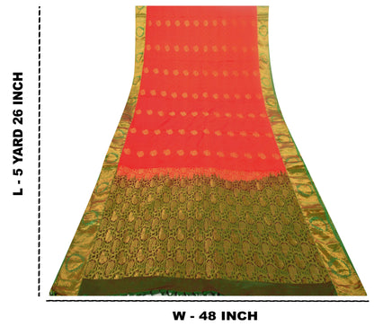 Sanskriti Vintage Red-Green Art Silk Saree Golden Woven Sari 5.5 Craft Fabric