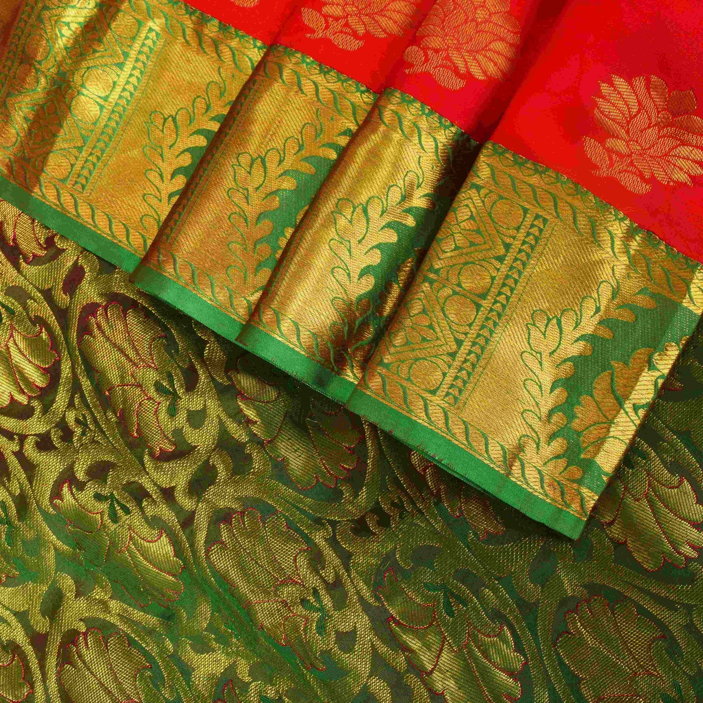 Sanskriti Vintage Red-Green Art Silk Saree Golden Woven Sari 5.5 Craft Fabric