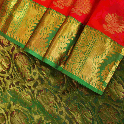 Sanskriti Vintage Red-Green Art Silk Saree Golden Woven Sari 5.5 Craft Fabric