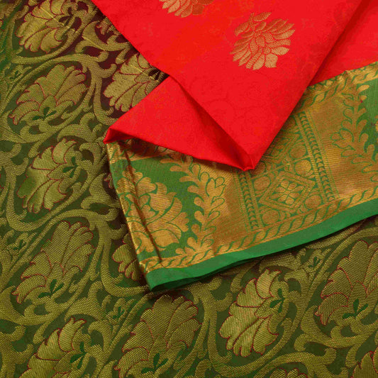 Sanskriti Vintage Red-Green Art Silk Saree Golden Woven Sari 5.5 Craft Fabric