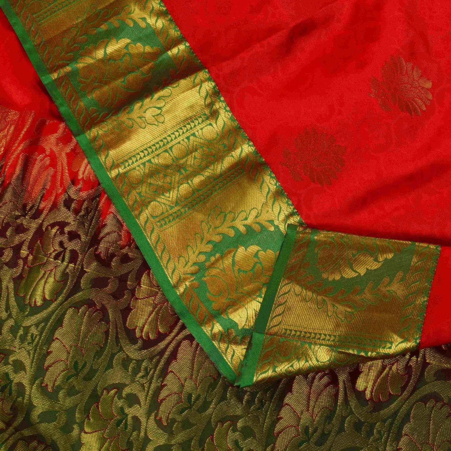 Sanskriti Vintage Red-Green Art Silk Saree Golden Woven Sari 5.5 Craft Fabric