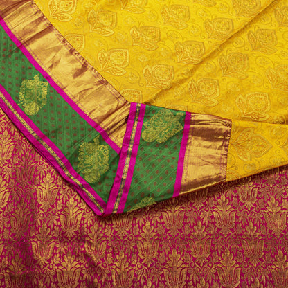 Sanskriti Vintage Yellow-Pink Art Silk Saree Brocade Zari Woven Sari 6YD Craft