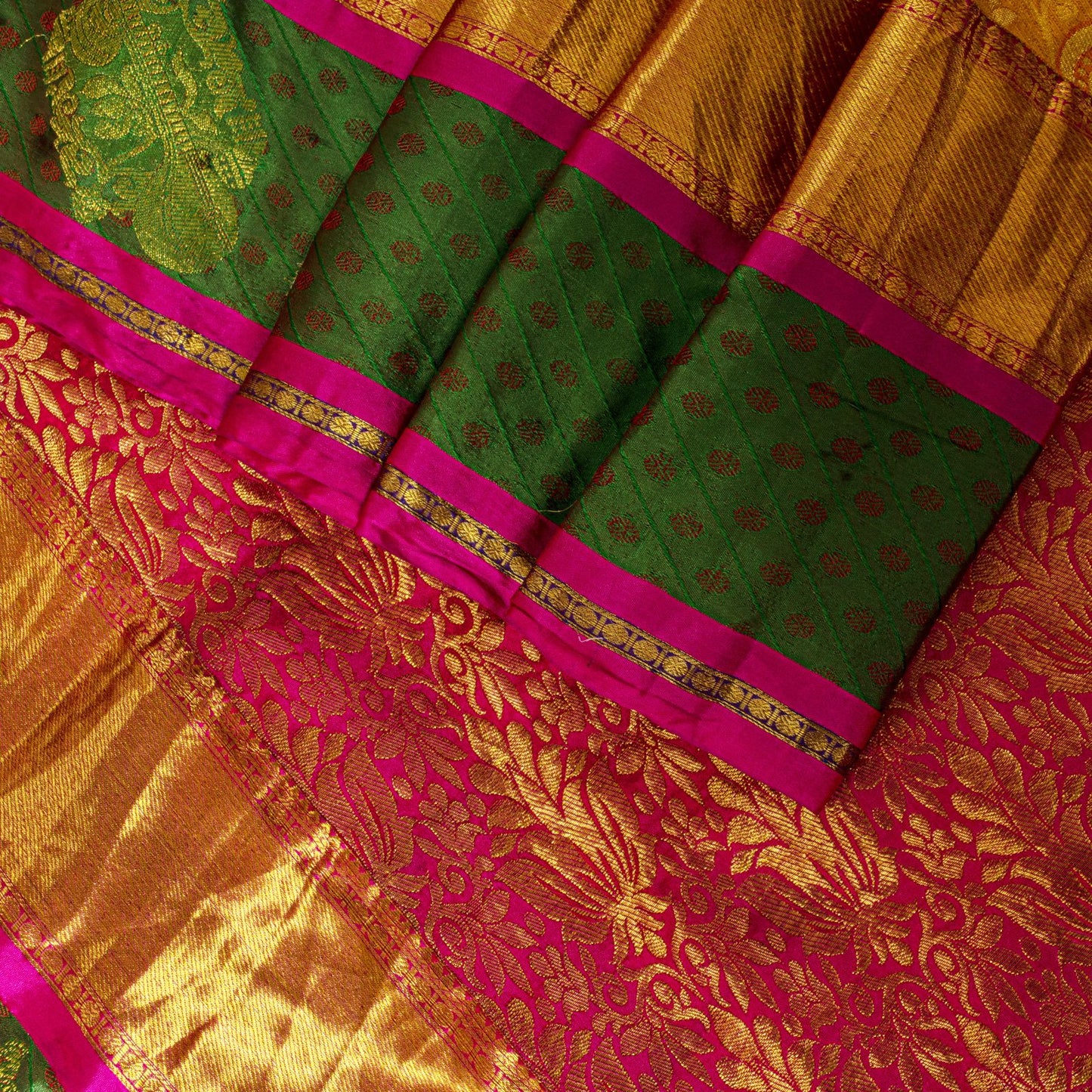 Sanskriti Vintage Yellow-Pink Art Silk Saree Brocade Zari Woven Sari 6YD Craft