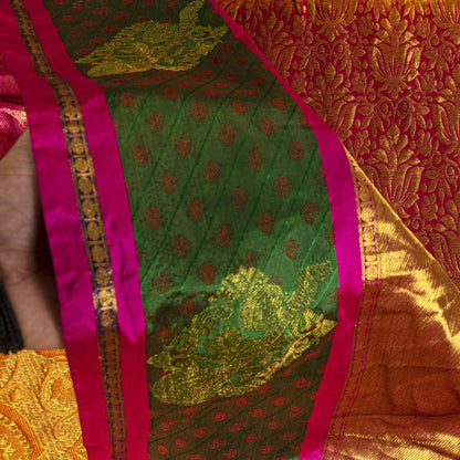 Sanskriti Vintage Yellow-Pink Art Silk Saree Brocade Zari Woven Sari 6YD Craft