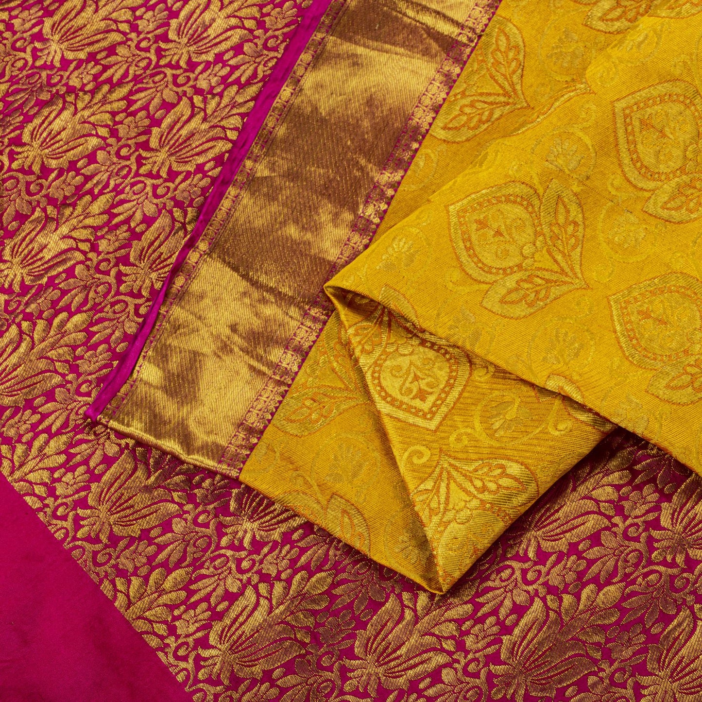 Sanskriti Vintage Yellow-Pink Art Silk Saree Brocade Zari Woven Sari 6YD Craft