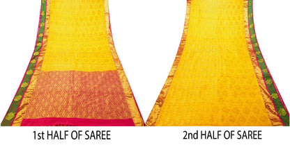 Sanskriti Vintage Yellow-Pink Art Silk Saree Brocade Zari Woven Sari 6YD Craft