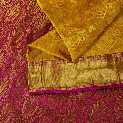 Sanskriti Vintage Yellow-Pink Art Silk Saree Brocade Zari Woven Sari 6YD Craft