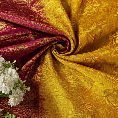 Sanskriti Vintage Yellow-Pink Art Silk Saree Brocade Zari Woven Sari 6YD Craft