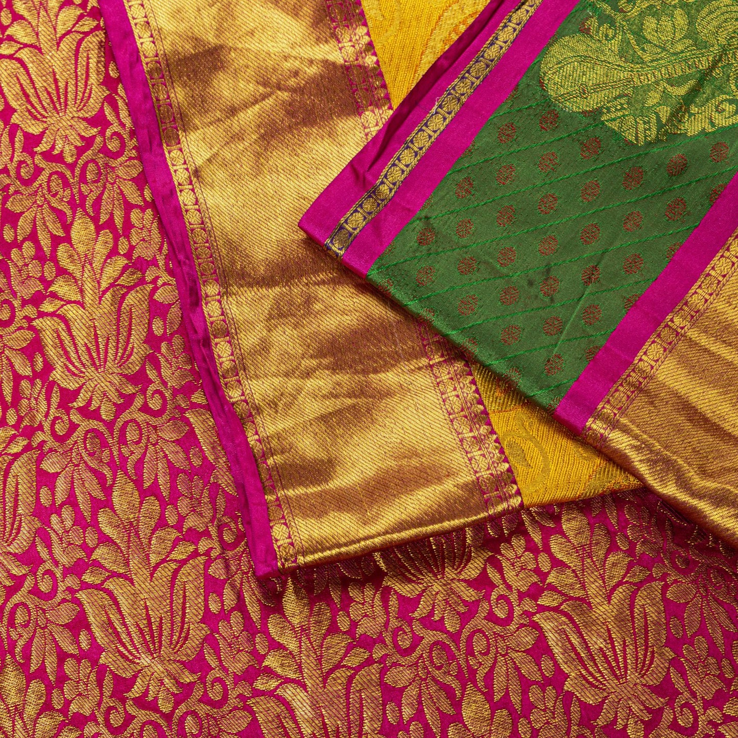 Sanskriti Vintage Yellow-Pink Art Silk Saree Brocade Zari Woven Sari 6YD Craft