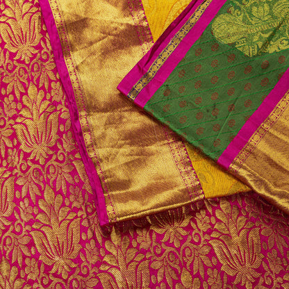 Sanskriti Vintage Yellow-Pink Art Silk Saree Brocade Zari Woven Sari 6YD Craft