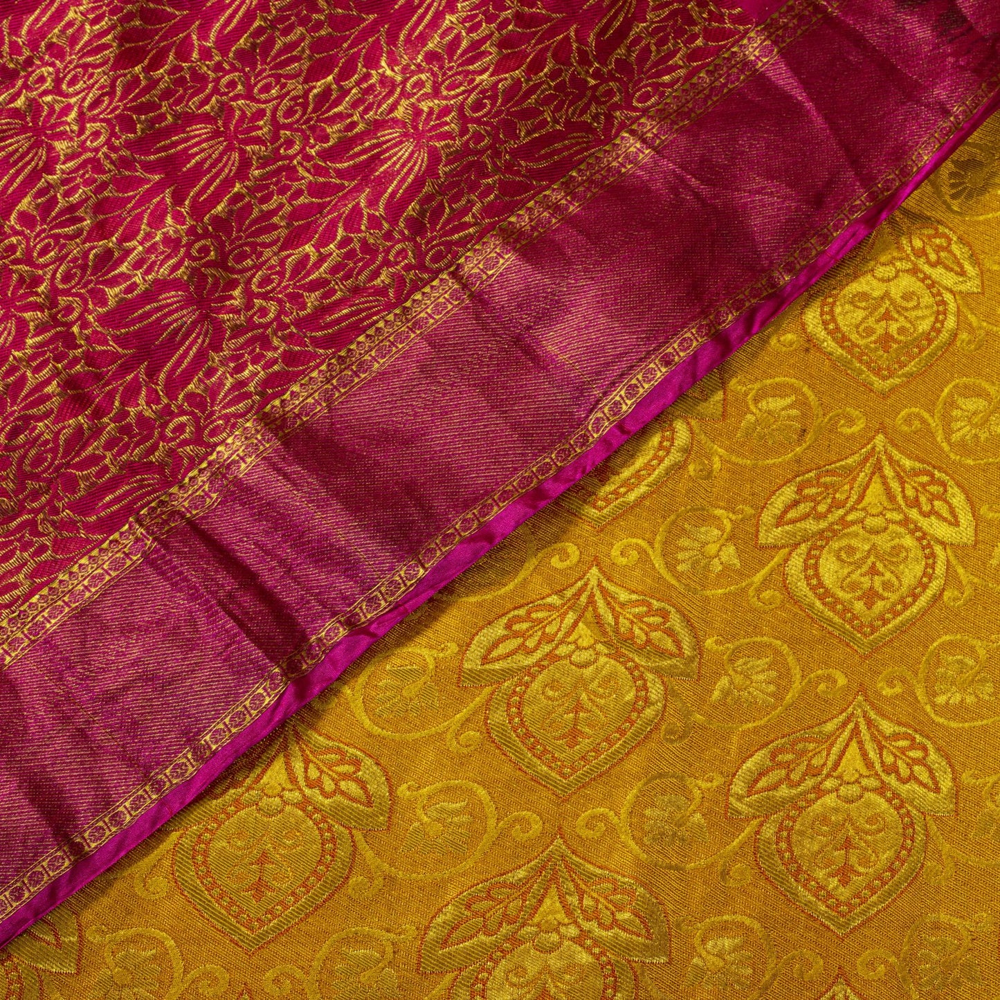 Sanskriti Vintage Yellow-Pink Art Silk Saree Brocade Zari Woven Sari 6YD Craft