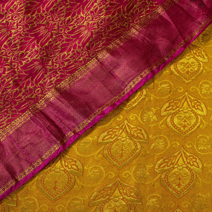 Sanskriti Vintage Yellow-Pink Art Silk Saree Brocade Zari Woven Sari 6YD Craft