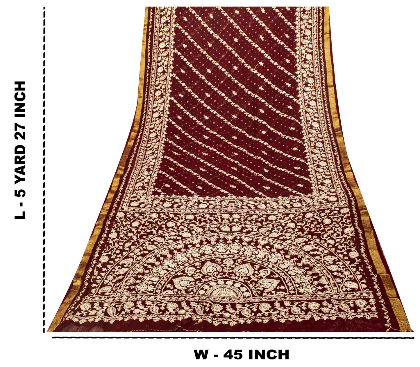 Sanskriti Vintage Dark Red Pure Georgette Saree Embroidered Beaded Sari 5.5+YD