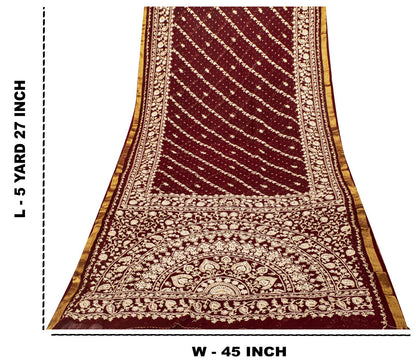 Sanskriti Vintage Dark Red Pure Georgette Saree Embroidered Beaded Sari 5.5+YD