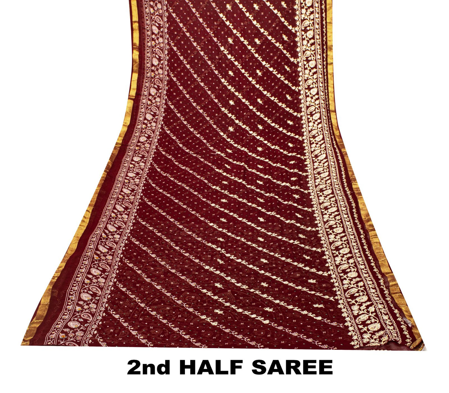 Sanskriti Vintage Dark Red Pure Georgette Saree Embroidered Beaded Sari 5.5+YD
