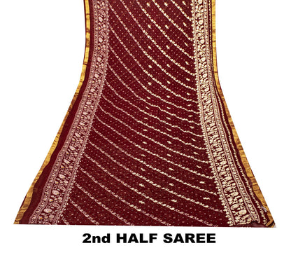 Sanskriti Vintage Dark Red Pure Georgette Saree Embroidered Beaded Sari 5.5+YD