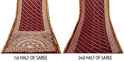 Sanskriti Vintage Dark Red Pure Georgette Saree Embroidered Beaded Sari 5.5+YD