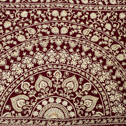 Sanskriti Vintage Dark Red Pure Georgette Saree Embroidered Beaded Sari 5.5+YD
