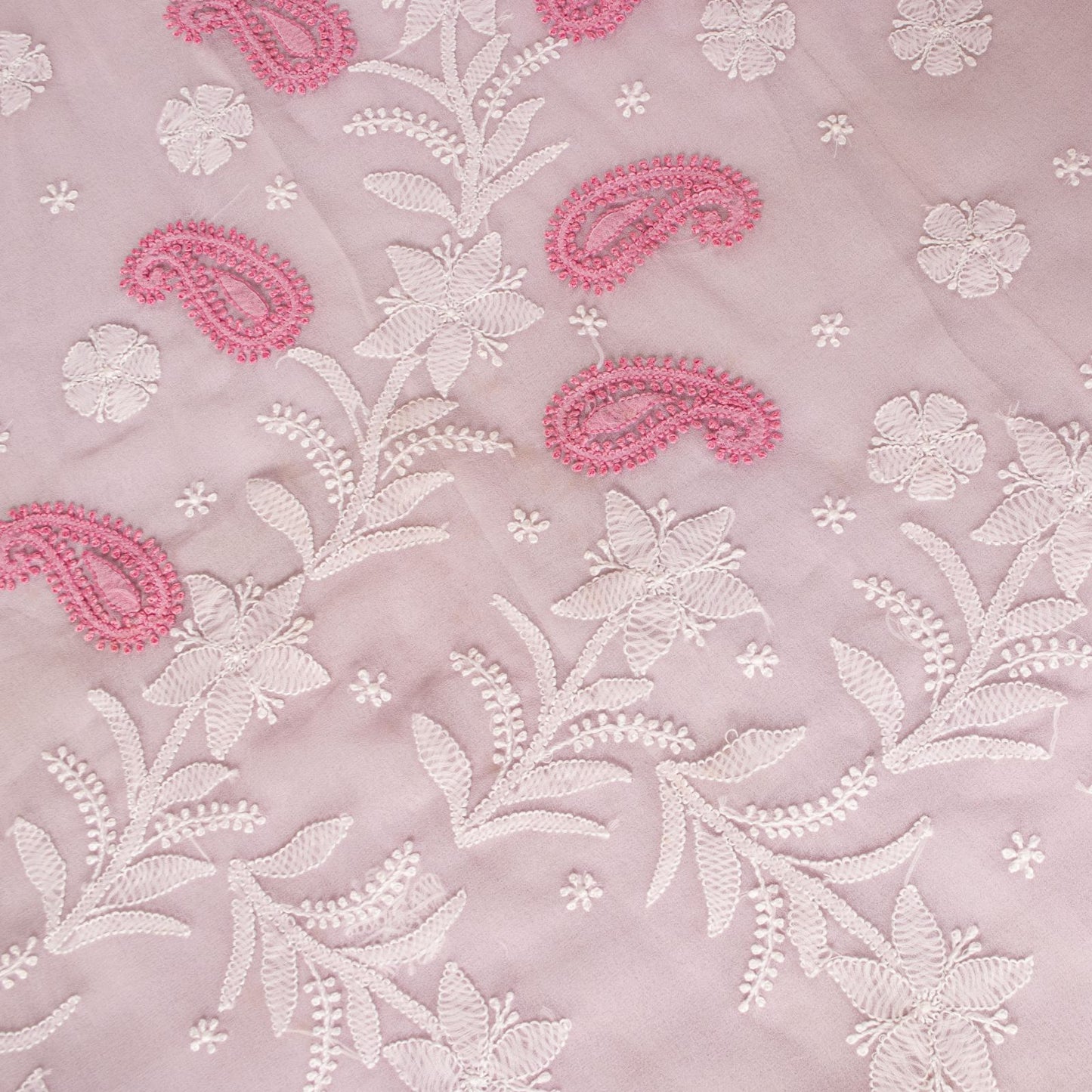 Sanskriti Vintage Pink Georgette Saree Handembroidery Chikankari Lucknow Sari 5Y