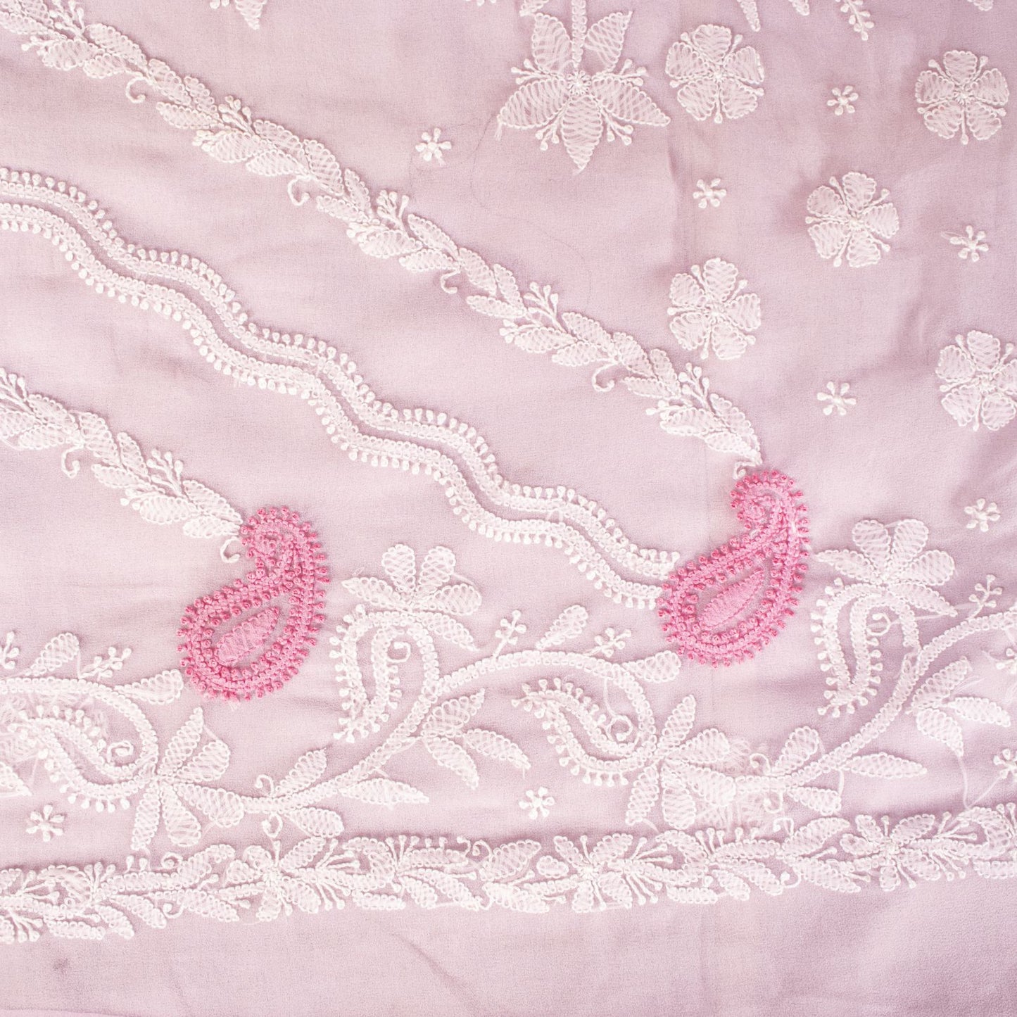 Sanskriti Vintage Pink Georgette Saree Handembroidery Chikankari Lucknow Sari 5Y