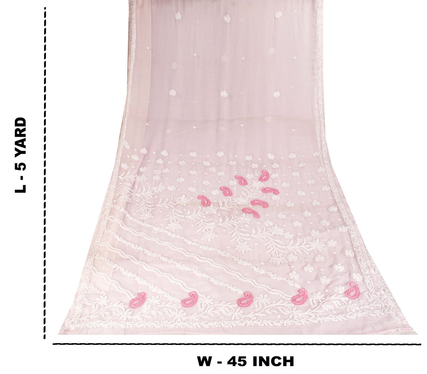 Sanskriti Vintage Pink Georgette Saree Handembroidery Chikankari Lucknow Sari 5Y
