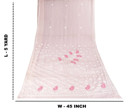 Sanskriti Vintage Pink Georgette Saree Handembroidery Chikankari Lucknow Sari 5Y