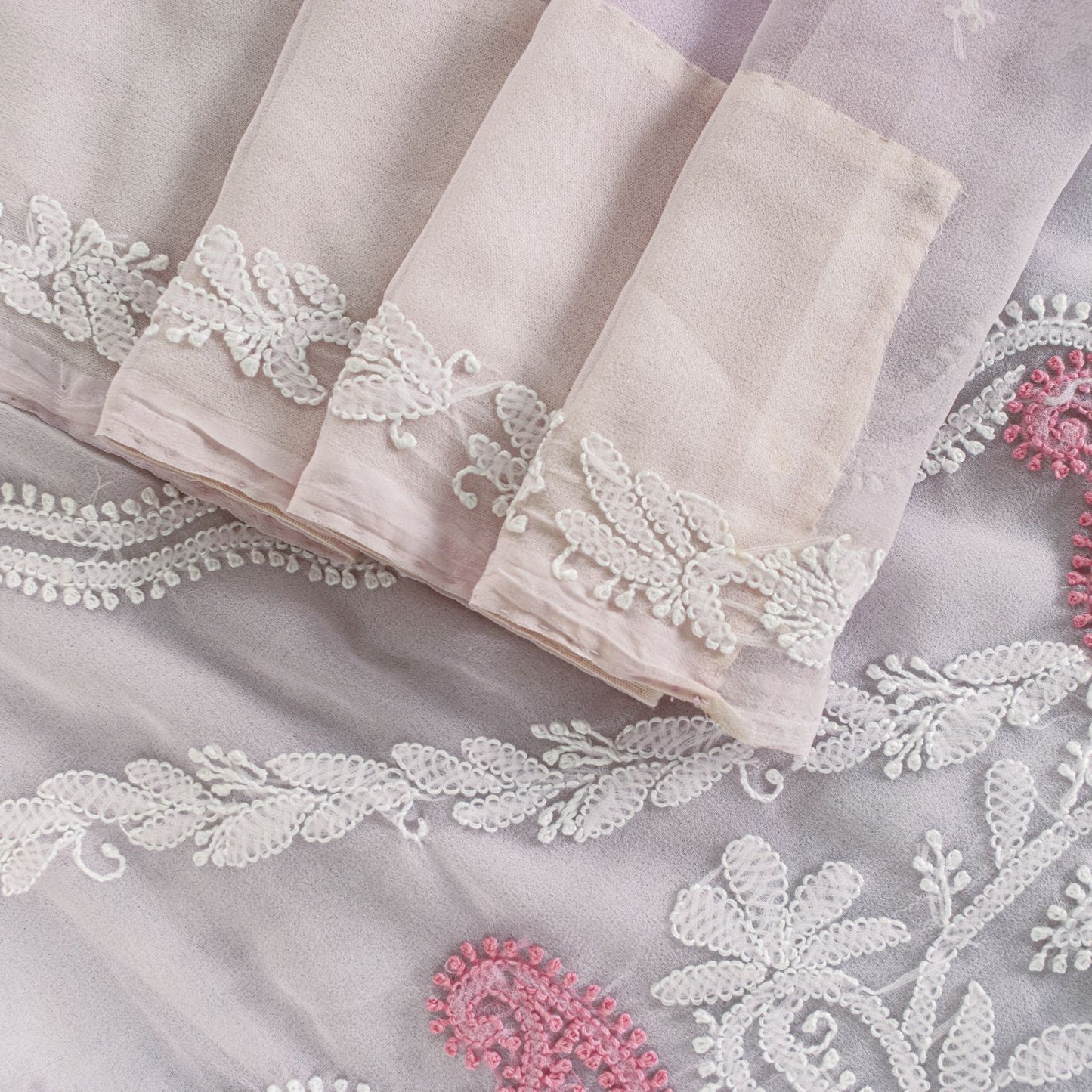 Sanskriti Vintage Pink Georgette Saree Handembroidery Chikankari Lucknow Sari 5Y