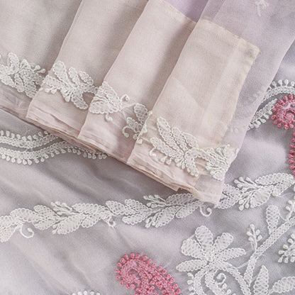 Sanskriti Vintage Pink Georgette Saree Handembroidery Chikankari Lucknow Sari 5Y