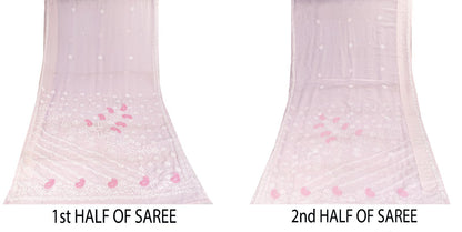 Sanskriti Vintage Pink Georgette Saree Handembroidery Chikankari Lucknow Sari 5Y
