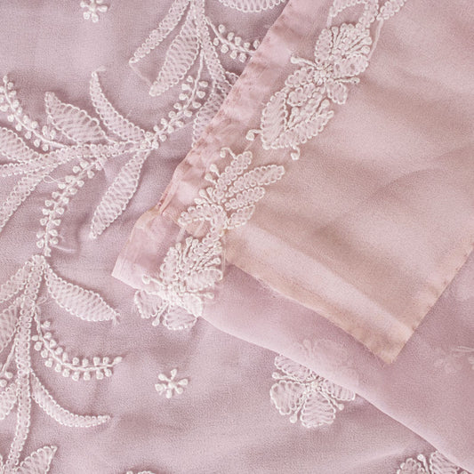 Sanskriti Vintage Pink Georgette Saree Handembroidery Chikankari Lucknow Sari 5Y