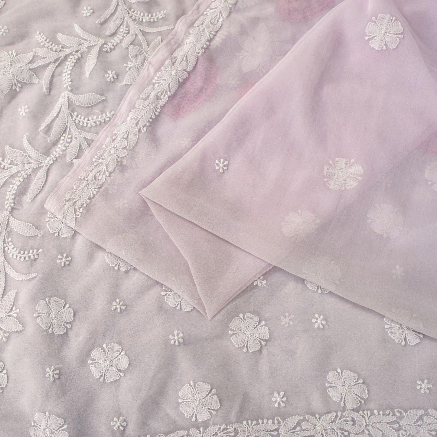 Sanskriti Vintage Pink Georgette Saree Handembroidery Chikankari Lucknow Sari 5Y