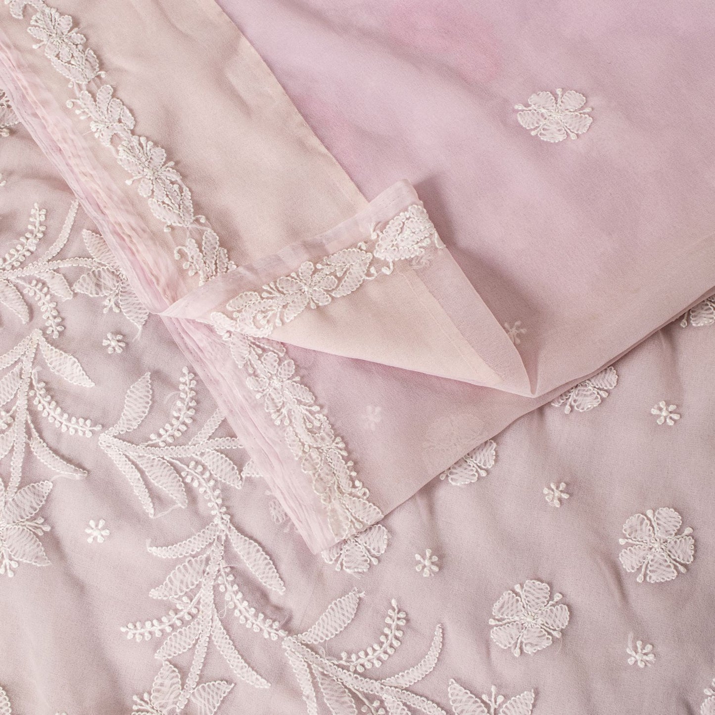 Sanskriti Vintage Pink Georgette Saree Handembroidery Chikankari Lucknow Sari 5Y