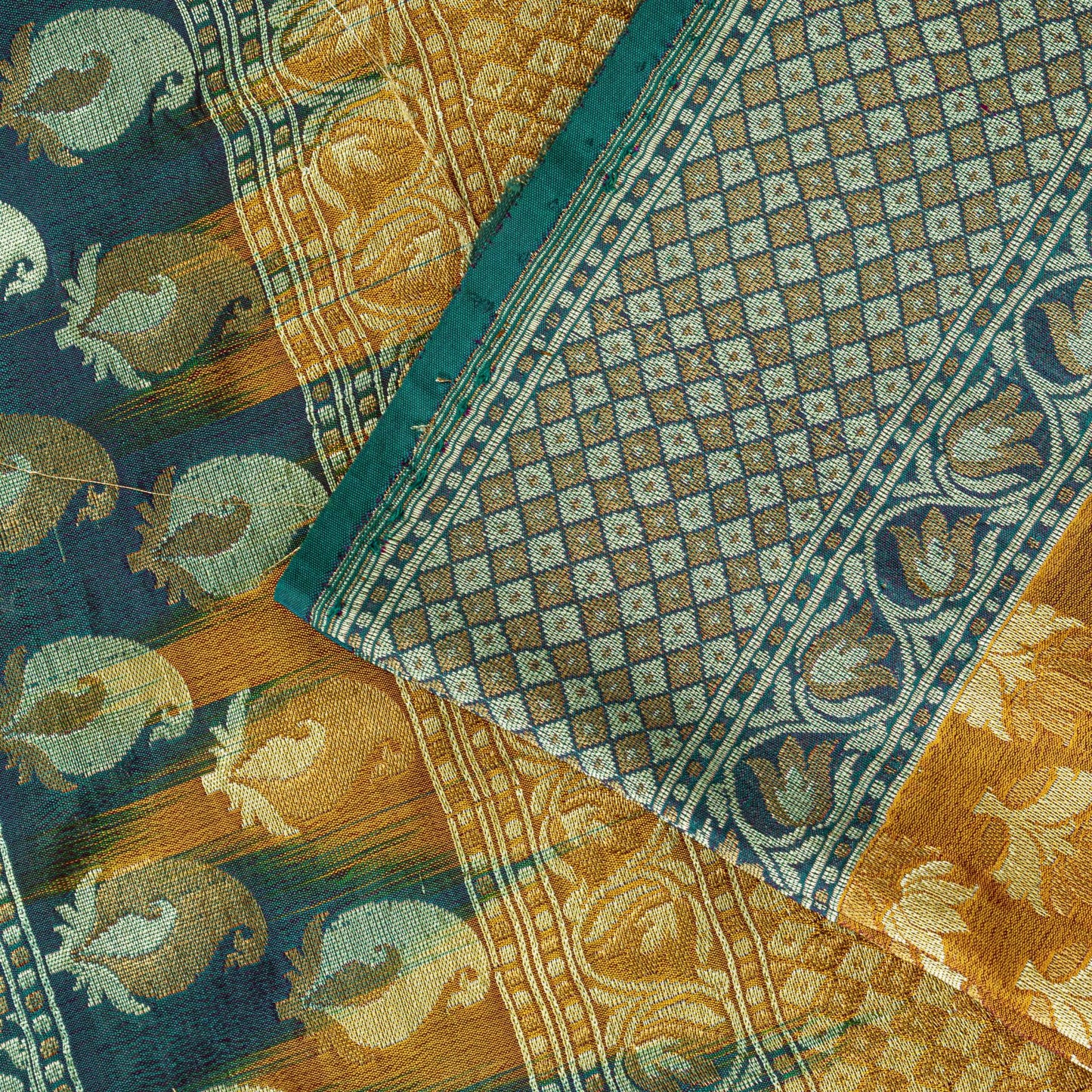 Sanskriti Vintage Mustard Pure Silk Saree Hand Woven Floral Sari 5.5 Yd Craft