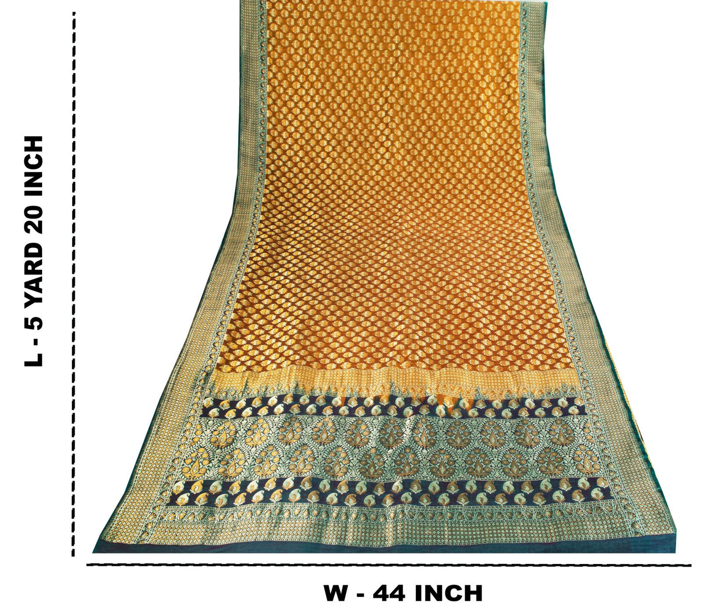 Sanskriti Vintage Mustard Pure Silk Saree Hand Woven Floral Sari 5.5 Yd Craft