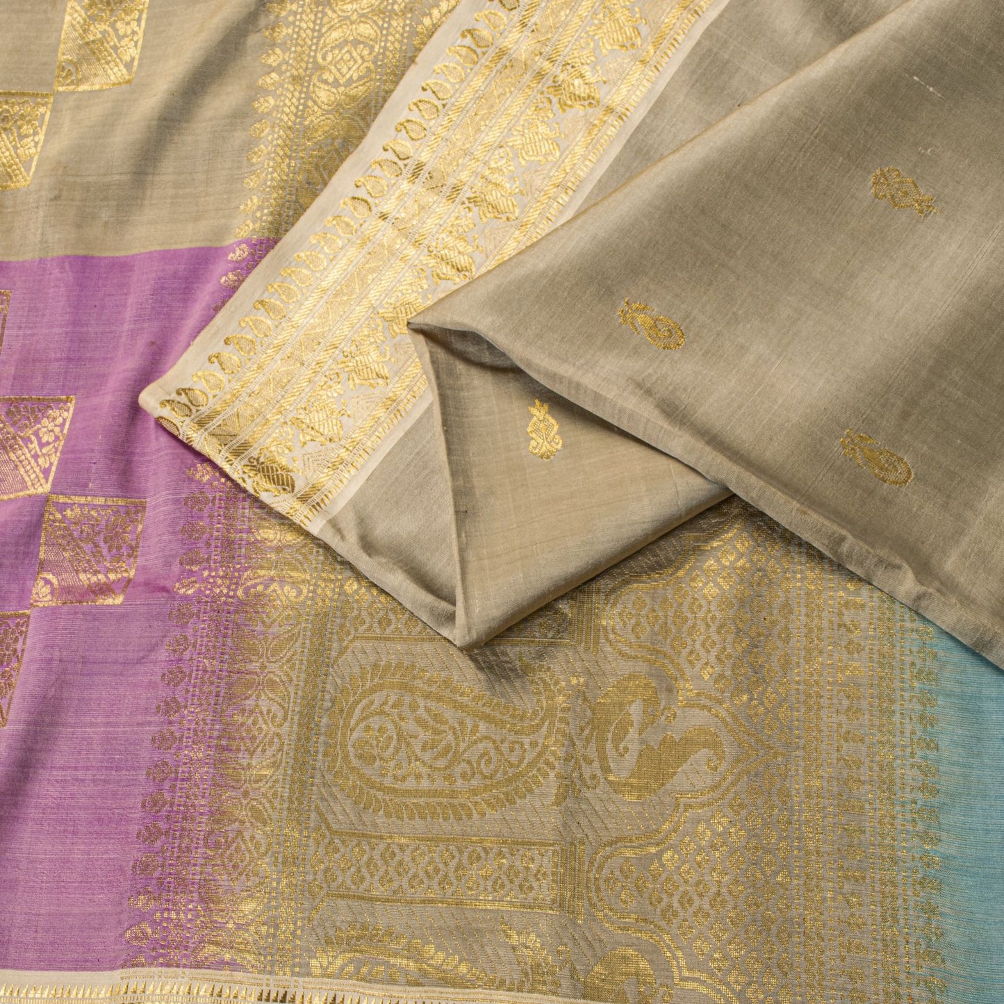 Sanskriti Vintage Saree Silver-Green Pure Silk Zari Hand Woven Sari 6YD Fabric