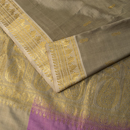 Sanskriti Vintage Saree Silver-Green Pure Silk Zari Hand Woven Sari 6YD Fabric