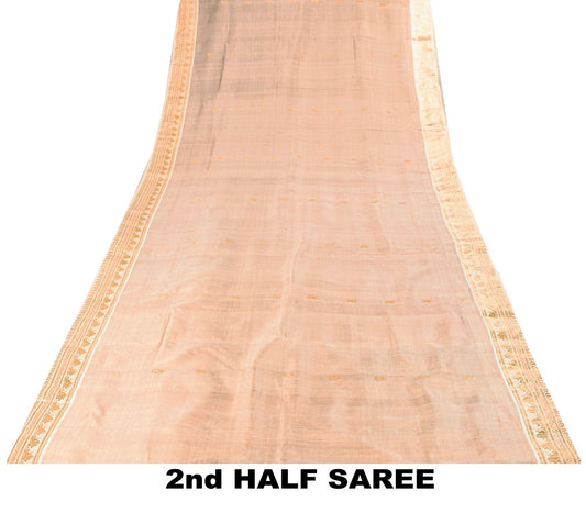 Sanskriti Vintage Saree Silver-Green Pure Silk Zari Hand Woven Sari 6YD Fabric