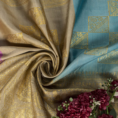 Sanskriti Vintage Saree Silver-Green Pure Silk Zari Hand Woven Sari 6YD Fabric