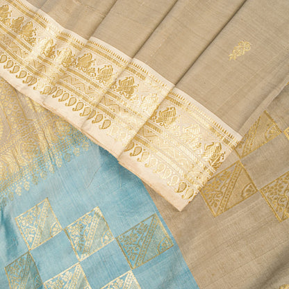 Sanskriti Vintage Saree Silver-Green Pure Silk Zari Hand Woven Sari 6YD Fabric