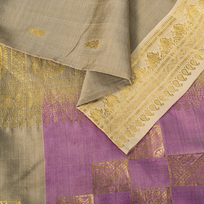 Sanskriti Vintage Saree Silver-Green Pure Silk Zari Hand Woven Sari 6YD Fabric