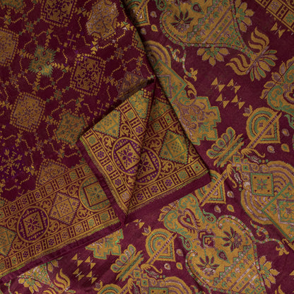 Sanskriti Vintage Saree Red Pure Silk Jamdani Hand Woven Zari Sari 6+YD Fabric