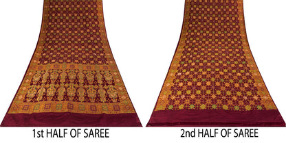 Sanskriti Vintage Saree Red Pure Silk Jamdani Hand Woven Zari Sari 6+YD Fabric