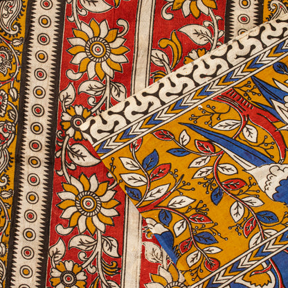 Sanskriti Vintage Saree White Cotton Silk Handmade Kalamkari Sari 6 Blouse PC