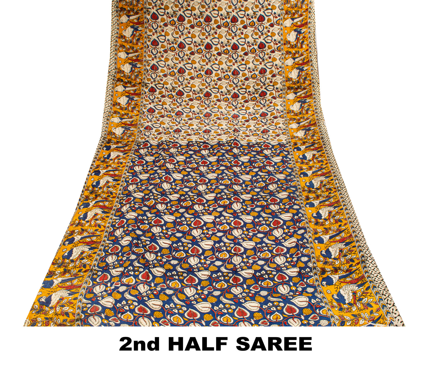 Sanskriti Vintage Saree White Cotton Silk Handmade Kalamkari Sari 6 Blouse PC