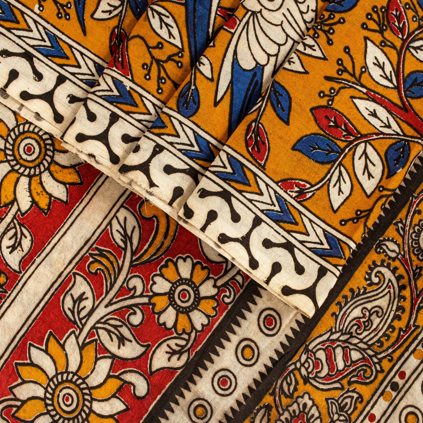 Sanskriti Vintage Saree White Cotton Silk Handmade Kalamkari Sari 6 Blouse PC