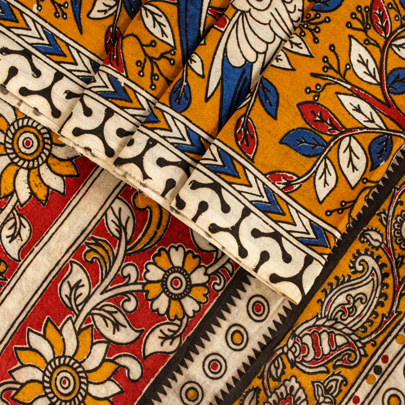 Sanskriti Vintage Saree White Cotton Silk Handmade Kalamkari Sari 6 Blouse PC
