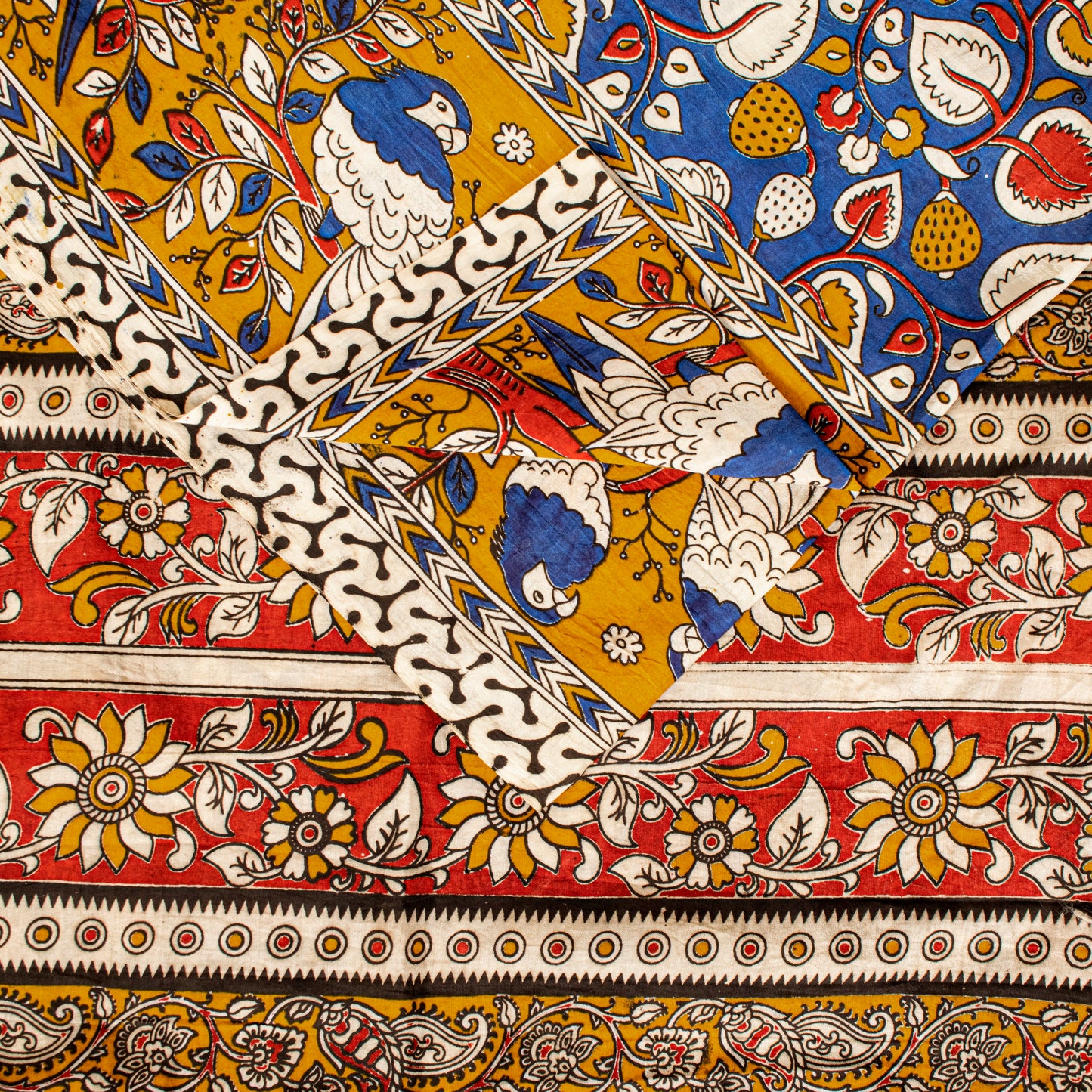 Sanskriti Vintage Saree White Cotton Silk Handmade Kalamkari Sari 6 Blouse PC